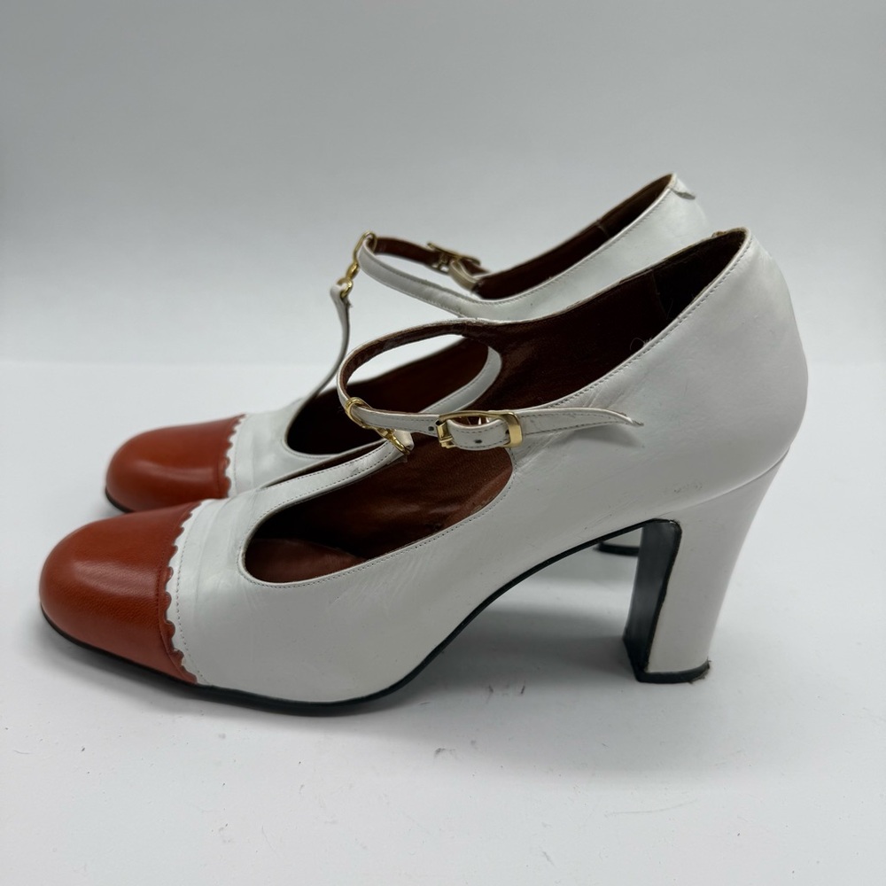 Vintage Magceli T-strap Spectator Heels White and Brown Leather 7.5 N - Picture 5 of 11